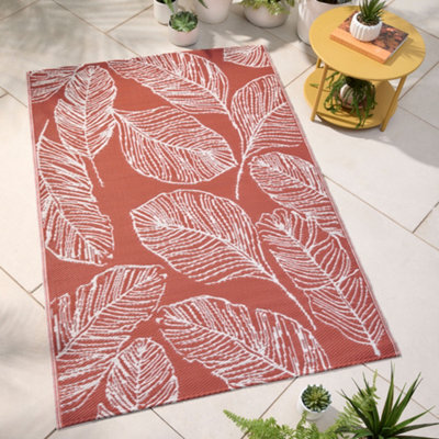 Fusion Matteo Leaf Print Uv Resistant Terracotta Outdoor Rug - image 1