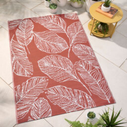 Fusion Matteo Leaf Print Uv Resistant Terracotta Outdoor Rug - thumbnail 1