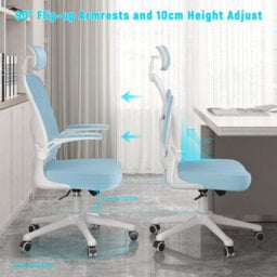 Onemill Office Desk Chair With Flip-Up Armrest, Adjustable Headrest And Lumbar Support Or Home And Office-Blue - thumbnail 6