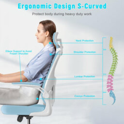 Onemill Office Desk Chair With Flip-Up Armrest, Adjustable Headrest And Lumbar Support Or Home And Office-Blue - thumbnail 5