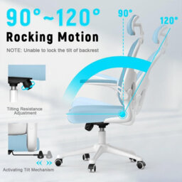 Onemill Office Desk Chair With Flip-Up Armrest, Adjustable Headrest And Lumbar Support Or Home And Office-Blue - thumbnail 4