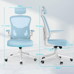 Onemill Office Desk Chair With Flip-Up Armrest, Adjustable Headrest And Lumbar Support Or Home And Office-Blue - thumbnail 3