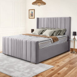 UKBEDFURNITURE Balmoral Wingback Silver Plush Valvet Upholstered Bed Frame Only- Blackboard - 48 Inch Headboard