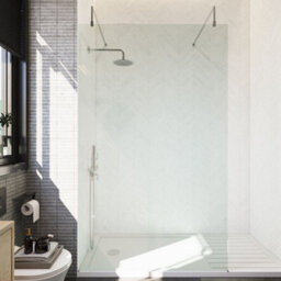 Balterley Hollinsclough Contemporary Bathroom 8mm Glass Wetroom Screen With Arms & Feet, Chrome Finish, 1950 X 1198 X 14mm - thumbnail 2