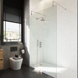 Balterley Hollinsclough Contemporary Bathroom 8mm Glass Wetroom Screen With Arms & Feet, Chrome Finish, 1950 X 1198 X 14mm - thumbnail 3