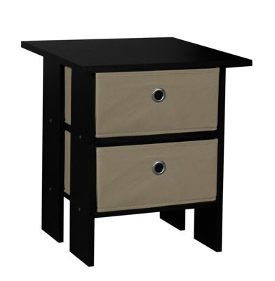 Urbn-Living Urbnliving Height 45Cm 2 Tier Wooden Black Table 2 Beige Drawer Bedroom Bedside Nightstand Living Room Side Cabinet - image 1