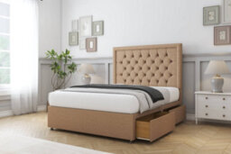 "Sloomy Montana Latte Dumfries Divan Bed Base 4 Drawers With 26"" Strutted Headboard 4' Small Double" - thumbnail 4