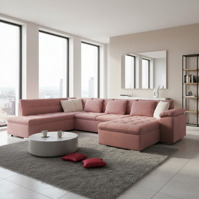 Niko Bis U Shaped Fold Out Corner Sofa Bed For Living Room With Storage Pink Right - image 1