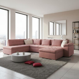 Niko Bis U Shaped Fold Out Corner Sofa Bed For Living Room With Storage Pink Right