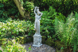 Classic Stone Cast Girl Statue With An Urn And Decorative Square Plinth - thumbnail 4
