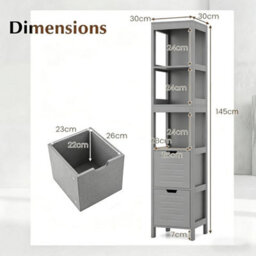 Bathroom Floor Cabinet Tall Storage Organizer Grey Wooden With 2 Drawers - thumbnail 2