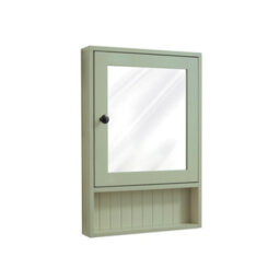 Homestylestore 450 X 650mm Pastel Green Wall Mounted Corner Mirrored Door Bathroom Cabinet And Black Round Handle - thumbnail 1