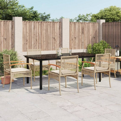 Berkfield 7 Piece Garden Dining Set With Cushions Beige Poly Rattan - image 1