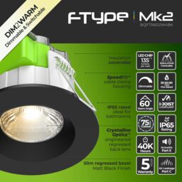 Luceco Ftype Mk2 Matt Black Fixed Led Fire-Rated Cool & Warm Downlight 6W Ip65, Pack Of 6 - thumbnail 9