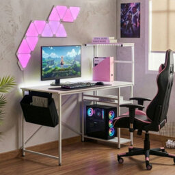 Wyld And Coco Novadesk Gaming Led Desk - White Mdf With Side Pocket And Shelves - thumbnail 2