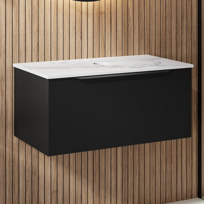 Affine 800mm Countertop Bathroom Vanity Unit Wall Hung Furniture Soft Close Black - image 1