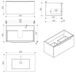 Affine 800mm Countertop Bathroom Vanity Unit Wall Hung Furniture Soft Close Black - thumbnail 5