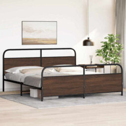 Berkfield Metal Bed Frame Without Mattress Brown Oak 180X200 Cm Super King - thumbnail 4
