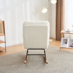 Matteo White Boucle Fabric Rocking Chair With Adjustable Recline & Footrest, Metal Legs & Wood Base - thumbnail 2