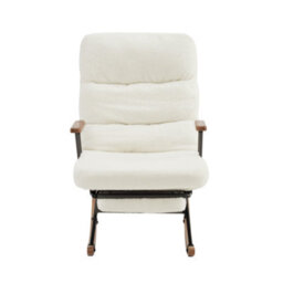 Matteo White Boucle Fabric Rocking Chair With Adjustable Recline & Footrest, Metal Legs & Wood Base - thumbnail 3
