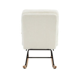 Matteo White Boucle Fabric Rocking Chair With Adjustable Recline & Footrest, Metal Legs & Wood Base - thumbnail 6
