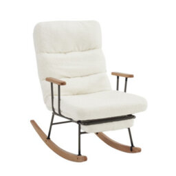 Matteo White Boucle Fabric Rocking Chair With Adjustable Recline & Footrest, Metal Legs & Wood Base - thumbnail 5