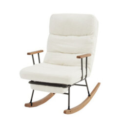 Matteo White Boucle Fabric Rocking Chair With Adjustable Recline & Footrest, Metal Legs & Wood Base - thumbnail 8