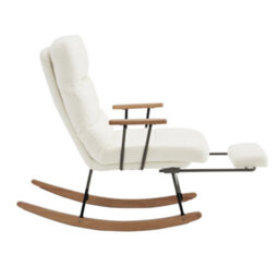 Matteo White Boucle Fabric Rocking Chair With Adjustable Recline & Footrest, Metal Legs & Wood Base - thumbnail 9