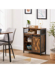 Songmics Storage Cabinet, Sideboard, With Sliding Barn Door, Open Compartment, Adjustable Shelf, Industrial Style, - thumbnail 2