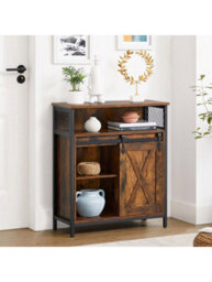 Songmics Storage Cabinet, Sideboard, With Sliding Barn Door, Open Compartment, Adjustable Shelf, Industrial Style, - thumbnail 1