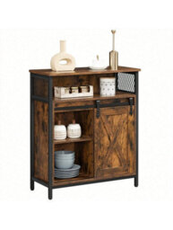 Songmics Storage Cabinet, Sideboard, With Sliding Barn Door, Open Compartment, Adjustable Shelf, Industrial Style, - thumbnail 6