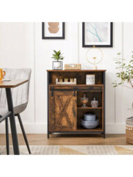 Songmics Storage Cabinet, Sideboard, With Sliding Barn Door, Open Compartment, Adjustable Shelf, Industrial Style, - thumbnail 3