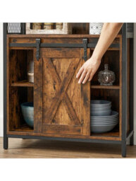 Songmics Storage Cabinet, Sideboard, With Sliding Barn Door, Open Compartment, Adjustable Shelf, Industrial Style, - thumbnail 5