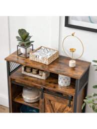 Songmics Storage Cabinet, Sideboard, With Sliding Barn Door, Open Compartment, Adjustable Shelf, Industrial Style, - thumbnail 4