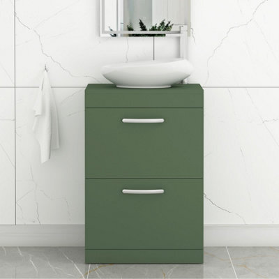 Royal Bathrooms Turin 600mm Freestanding Bathroom Vanity Unit With Sink 2 Drawer Matt Green & Nova Countertop Basin - image 1