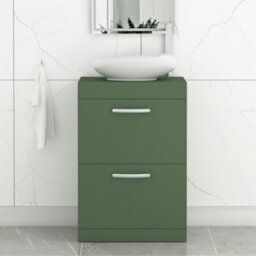 Royal Bathrooms Turin 600mm Freestanding Bathroom Vanity Unit With Sink 2 Drawer Matt Green & Nova Countertop Basin - thumbnail 1