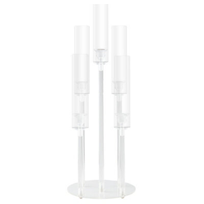 Living And Home 5-Arm Clear Acrylic Candle Holder Multi-Height Detachable Windproof Cover Wedding Table Decor - image 1