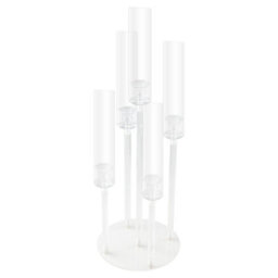 Living And Home 5-Arm Clear Acrylic Candle Holder Multi-Height Detachable Windproof Cover Wedding Table Decor - thumbnail 3