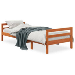 Berkfield Bed Frame Wax Brown 75X190 Cm Small Single Solid Wood Pine - thumbnail 2