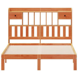 Berkfield Bookcase Bed Without Mattress Wax Brown 140X200Cm Solid Wood Pine - thumbnail 4