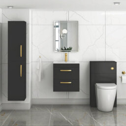 Royal Bathrooms Turin 500mm Wall Hung Vanity Unit Matt Black 2 Drawer Minimalist Basin With Brushed Brass Handles - thumbnail 4