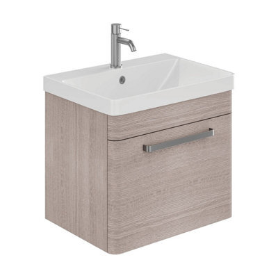 Plum&clay Emery Textured Grey Wall Hung Bathroom Vanity Unit & Basin Set With Nickel Handles (W)50Cm (H)46Cm - image 1