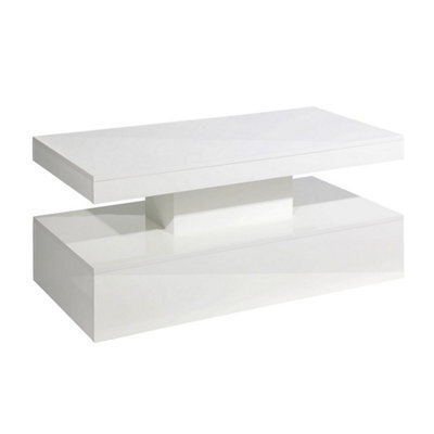 mmt White Gloss Tiffany Coffee Table With Led Rgb Remote Control Light 100Cm X 50Cm X 39Cm Rectangle Coffee Table - - image 1