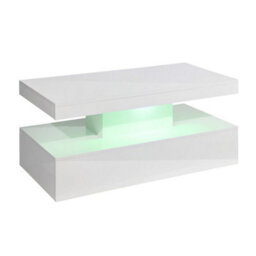 mmt White Gloss Tiffany Coffee Table With Led Rgb Remote Control Light 100Cm X 50Cm X 39Cm Rectangle Coffee Table - - thumbnail 2
