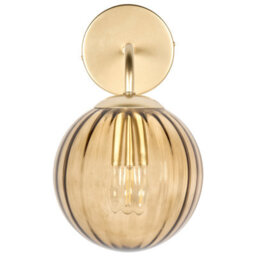 Beliani Art Deco Wall Lamp - Dark Brown Glass Globe, Gold-Painted Iron Frame, W15 X D22 X H28Cm - thumbnail 2