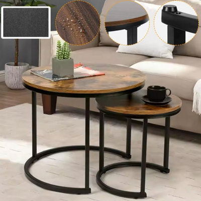 2-Piece Round Nesting Coffee & Side Tables - Industrial Wood Effect With Black Metal Frame - image 1