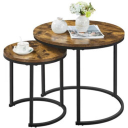 2-Piece Round Nesting Coffee & Side Tables - Industrial Wood Effect With Black Metal Frame - thumbnail 5