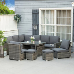Wyld Haus Rokane Rattan Grey 10-Seater Garden Sofa Set With Extending Dining Table - thumbnail 3