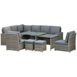 Wyld Haus Rokane Rattan Grey 10-Seater Garden Sofa Set With Extending Dining Table - thumbnail 2