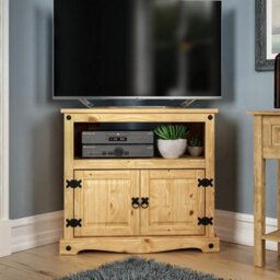 Corner Tv Unit Cabinet Mexican Solid Pine Wood Waxed Rustic Finish - thumbnail 4